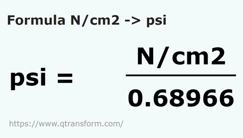 formula Ньютон/квадратный сантиметр в Psi - N/cm2 в psi