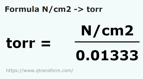 formula Ньютон/квадратный сантиметр в Торр - N/cm2 в torr