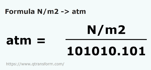 formula Newton/meter persegi kepada Atmosfera - N/m2 kepada atm