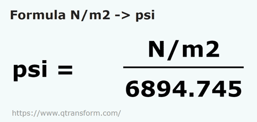 formula Ньютон/квадратный метр в Psi - N/m2 в psi