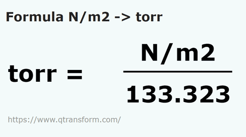 umrechnungsformel Newton / quadratmeter in Torre - N/m2 in torr