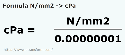formule Newton / vierkante millimeter naar Centipascal - N/mm2 naar cPa