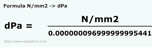 formula Ньютон/квадратный миллиметр в деципаскаль - N/mm2 в dPa