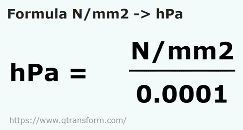 umrechnungsformel Newton / Quadratmillimeter in Hektopascal - N/mm2 in hPa