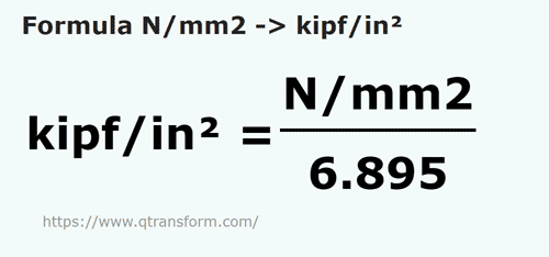 umrechnungsformel Newton / Quadratmillimeter in Kippkraft / Quadratzoll - N/mm2 in kipf/in²