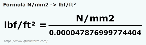 umrechnungsformel Newton / Quadratmillimeter in Pfundkraft / Quadratfuß - N/mm2 in lbf/ft²