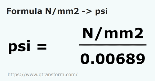 formula Newtons / milímetro quadrado em Psi - N/mm2 em psi