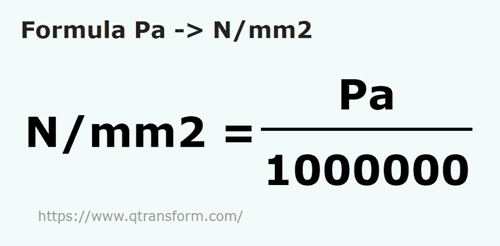 formula Pascals to Newtons/square millimeter - Pa to N/mm2