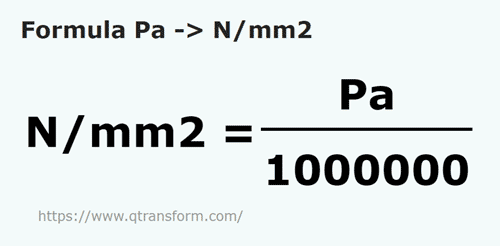 formula паскали в Ньютон/квадратный миллиметр - Pa в N/mm2