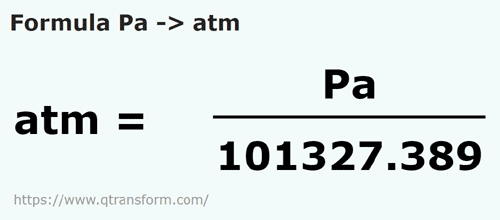 formula Pascals to Atmospheres - Pa to atm