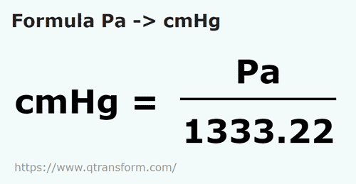 formule Pascals en Centimètre de mercure - Pa en cmHg