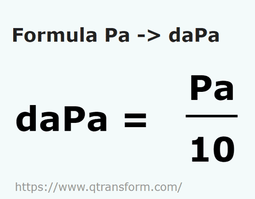 formule Pascals en Décapascals - Pa en daPa