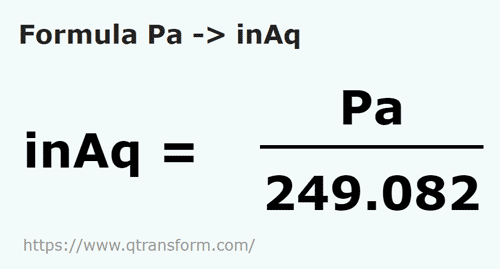 formula Pascals em Polegadas coluna de água - Pa em inAq