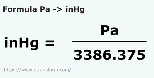 formula Pascals to Inchs mercury - Pa to inHg