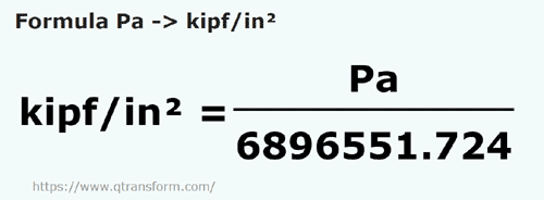 formula паскали в сила кип/квадратный дюйм - Pa в kipf/in²