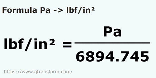 formula паскали в фунт сила / квадратный дюйм - Pa в lbf/in²