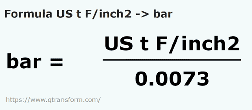 formula короткая тонна силы/квадратный в бар - US t F/inch2 в bar