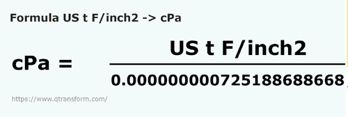 formula Toneladas cortas forza/pulgada cuadrada a Centipascal - US t F/inch2 a cPa