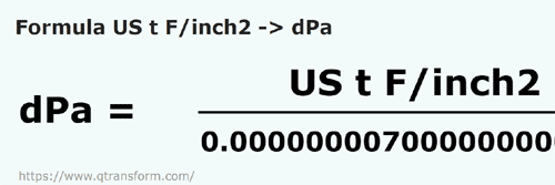 formula Tan daya pendek / inci persegi kepada Desipascal - US t F/inch2 kepada dPa