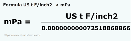 formula короткая тонна силы/квадратный в миллипаскали - US t F/inch2 в mPa
