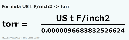 formule Korte tonnen kracht per vierkante inch naar Torr - US t F/inch2 naar torr