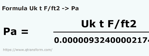 formula Toneladas força longa/pé quadrado em Pascals - Uk t F/ft2 em Pa
