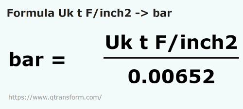 formula Tonnellata di forza/pollice quadrato in Bar - Uk t F/inch2 in bar