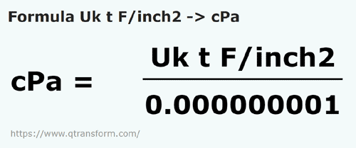 formula Toneladas largas fuerza/pulgada cuadrada a Centipascal - Uk t F/inch2 a cPa