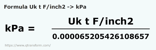 formula Tone lunga forta/inch patrat in Kilopascali - Uk t F/inch2 in kPa
