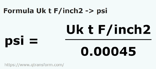 formule Tonnes long force/pouce carre en Psi - Uk t F/inch2 en psi
