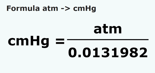 formula Atmosfera na Centymetry słupa rtęci - atm na cmHg