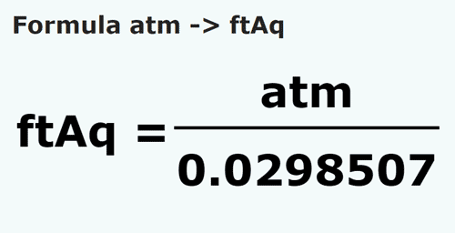 formula Atmósfera a Pies de columna de agua - atm a ftAq