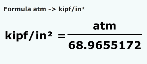 formula атмосфера в сила кип/квадратный дюйм - atm в kipf/in²