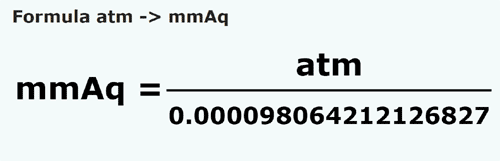 formula атмосфера в миллиметр водяного столба - atm в mmAq