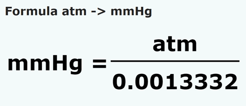 formula Atmosferas em Colunas milimétrica de mercúrio - atm em mmHg