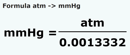 formulu Atmosfer ila Milimetre cıva sütunu - atm ila mmHg