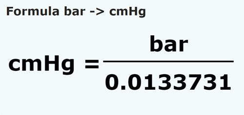 vzorec Bar na Centimetrový sloupec rtuti - bar na cmHg