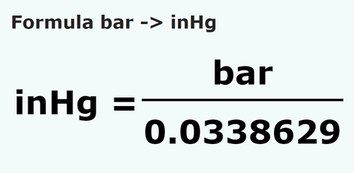 formula Bar in Pollici di colonna di mercurio - bar in inHg