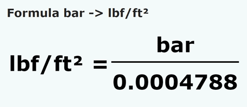 formule Bar naar Pondkracht / vierkante voet - bar naar lbf/ft²