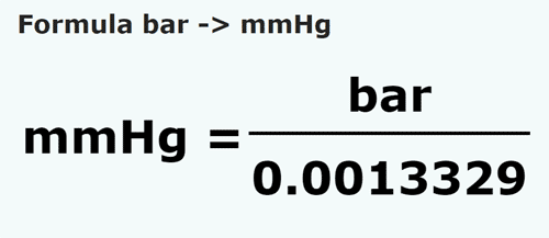 formula Bar na Milimetrow słupa rtęci - bar na mmHg