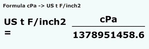 umrechnungsformel Zentipascal in Kurze Kraft Tonnen / Quadratzoll - cPa in US t F/inch2