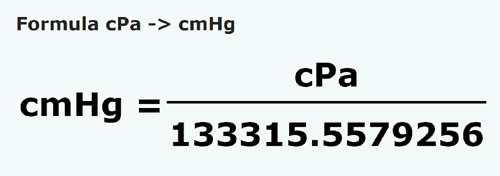 formula Centipascali in Centimetri colonna d'mercurio - cPa in cmHg