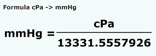umrechnungsformel Zentipascal in Millimeter Quecksilbersäule - cPa in mmHg