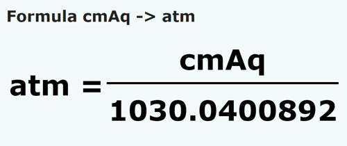 formula Centímetros de columna de agua a Atmósfera - cmAq a atm