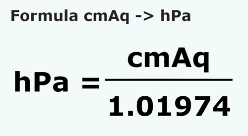 formule Centimtre de colonne d'eau en Hectopascals - cmAq en hPa