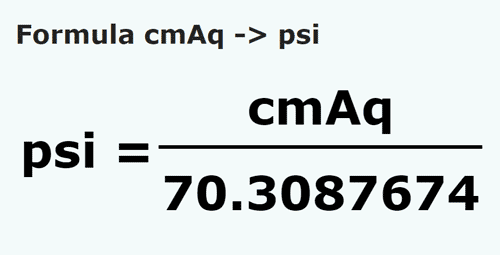 formula Centímetros de coluna de água em Psi - cmAq em psi