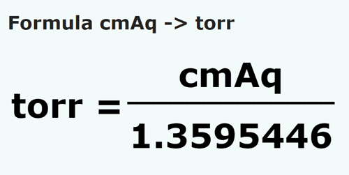 formula Centymetry słupa wody na Tor - cmAq na torr