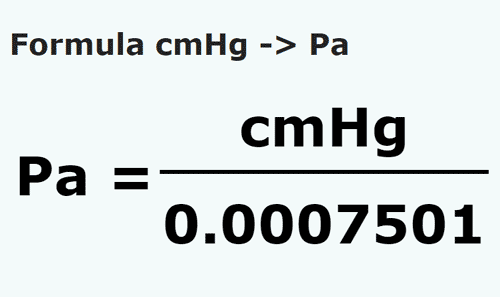 formula Centímetros de columna de mercurio a Pascals - cmHg a Pa