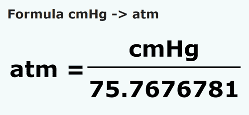 formula Centymetry słupa rtęci na Atmosfera - cmHg na atm