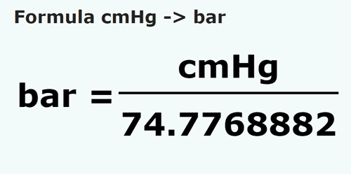 formula Centímetros coluna de mercúrio em Bars - cmHg em bar
